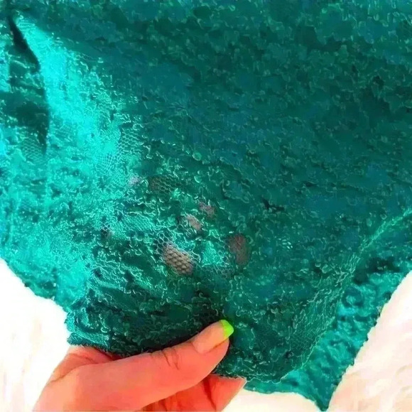 Vintage Featherbed Intimates Emerald Green Lace Sheer Top Large - Picture 2 of 5